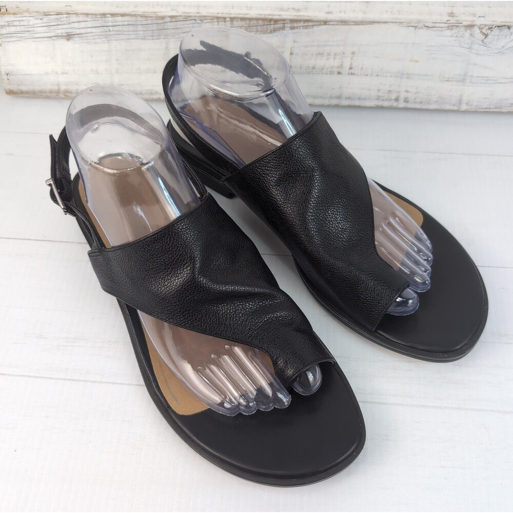 Vionic Ella Toe Loop Sandal Black Leather Women’s 9M Arch Support Comfort Shoes - Picture 2 of 13